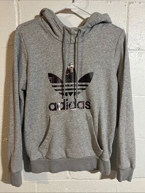 adidas Hoodie with City-Print Trefoil Logo- Womens Medium